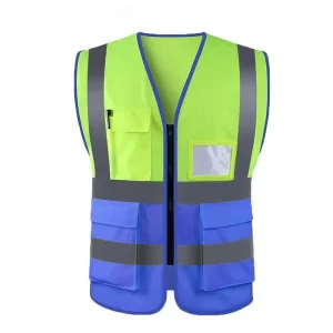 Reflective Yellow Blue Clothing Jacket Breathable Mesh Multi Pockets Zipper Support Safety Vest
